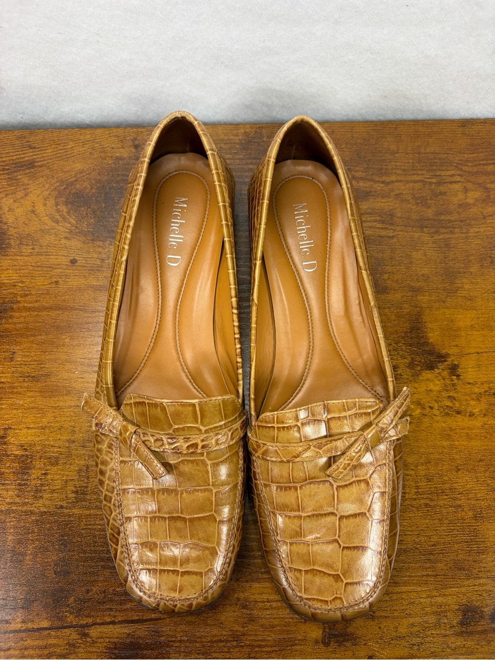 Michelle D Tan Croc-Embossed Leather Loafers
